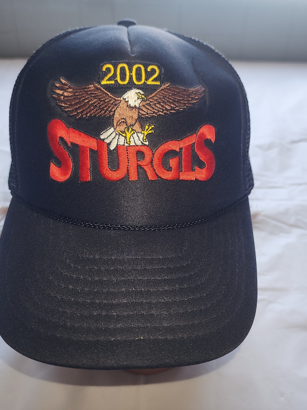 2002 Sturgis Motorcycle Rally Rope Trucker Snapback Hat Black One Size Fits All